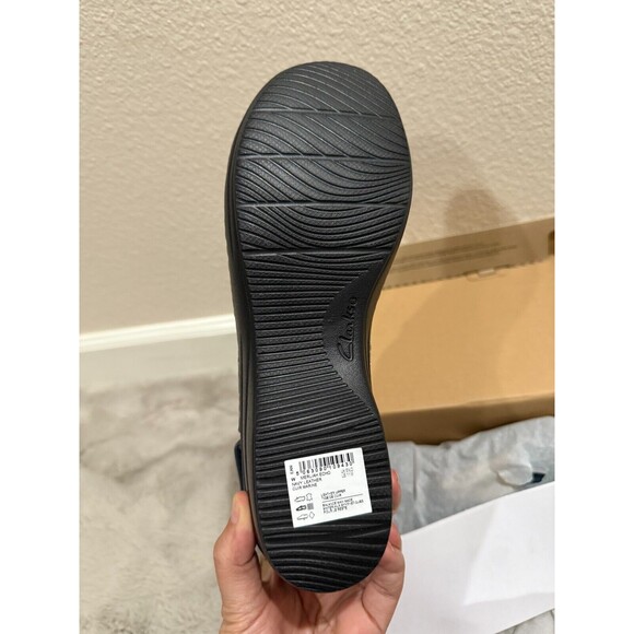 NIB Clarks Merliah Echo Women 11‎ Wedge Sandals Navy Leather Cork Platform Comfy - Picture 9 of 10